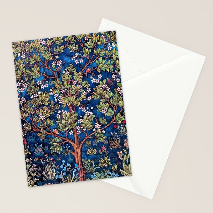 William Morris Tree of Life Blue Twilight floral textile 19th century pattern print for drapes, curtains, pillows, duvets, comforters, and home and wall decor Stationery Card Gallery Image 2