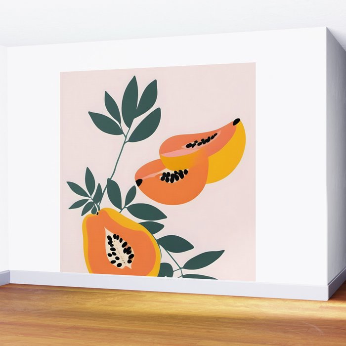 PAPA-YAY! Tropical Fruit Papaya, Vintage Botanical Illustration, Juicy Summer Seashore Food Exotic, Fresh Sweet Bohemian Painting Wall Mural Gallery Image 2