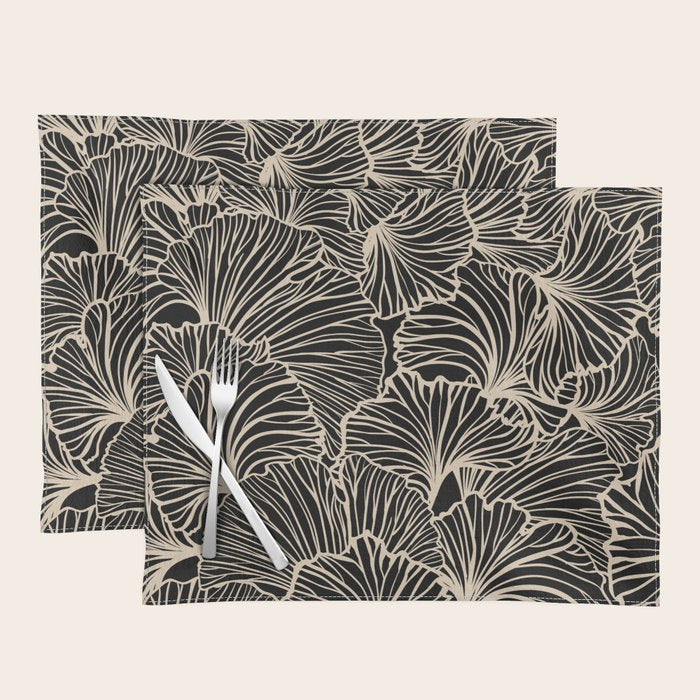 Decorative Leaf Pattern, Floral Prints, Cream and Black Placemat Gallery Image 1
