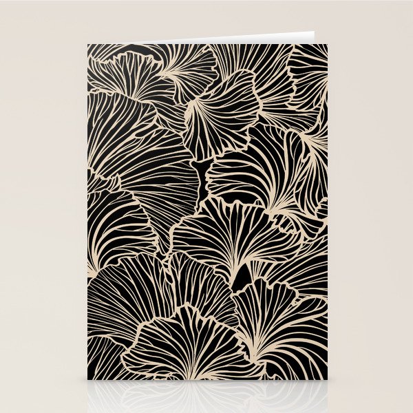 Decorative Leaf Pattern, Floral Prints, Cream and Black Stationery Card Gallery Image 1