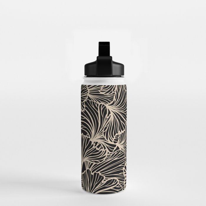 Decorative Leaf Pattern, Floral Prints, Cream and Black Water Bottle Gallery Image 2