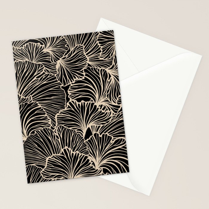 Decorative Leaf Pattern, Floral Prints, Cream and Black Stationery Card Gallery Image 2