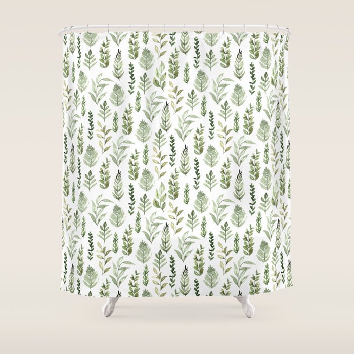Watercolor leaves Shower Curtain Gallery Image 1