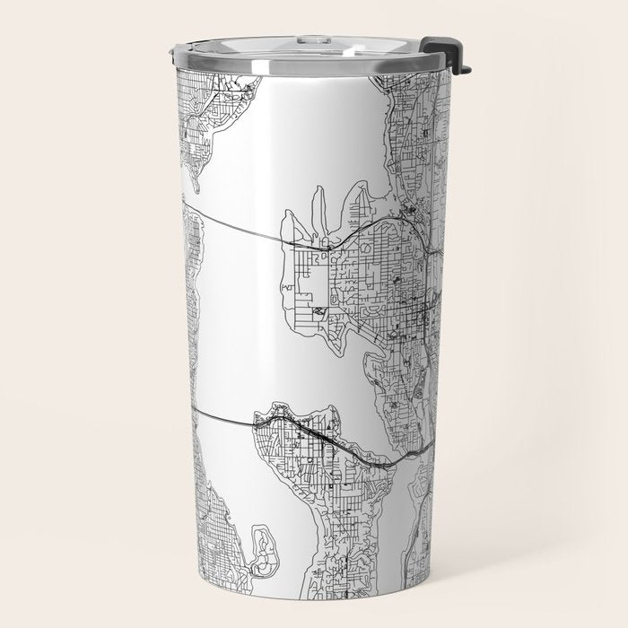 Seattle White Map Travel Mug Gallery Image 2