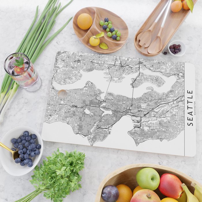 Seattle White Map Cutting Board Gallery Image 2