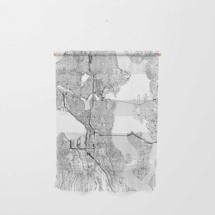 Seattle White Map Wall Hanging Gallery Image 1