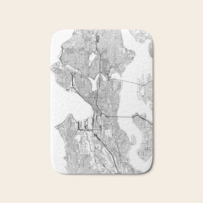 Seattle White Map Bath Mat Gallery Image 1