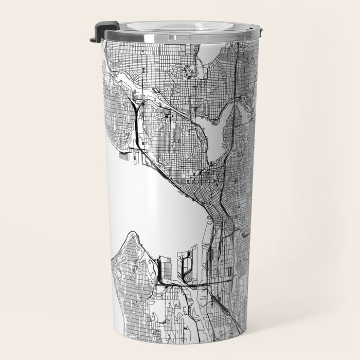 Seattle White Map Travel Mug Gallery Image 3