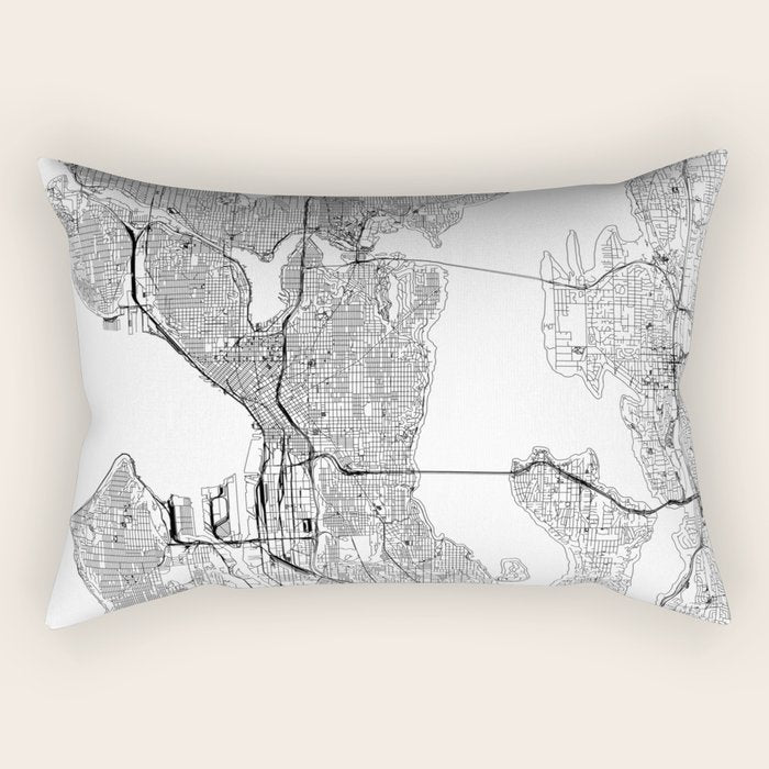 Seattle White Map Rectangular Pillow Gallery Image 1