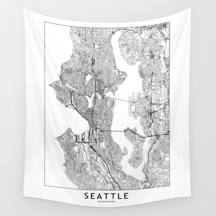 Seattle White Map Wall Tapestry Gallery Image 1