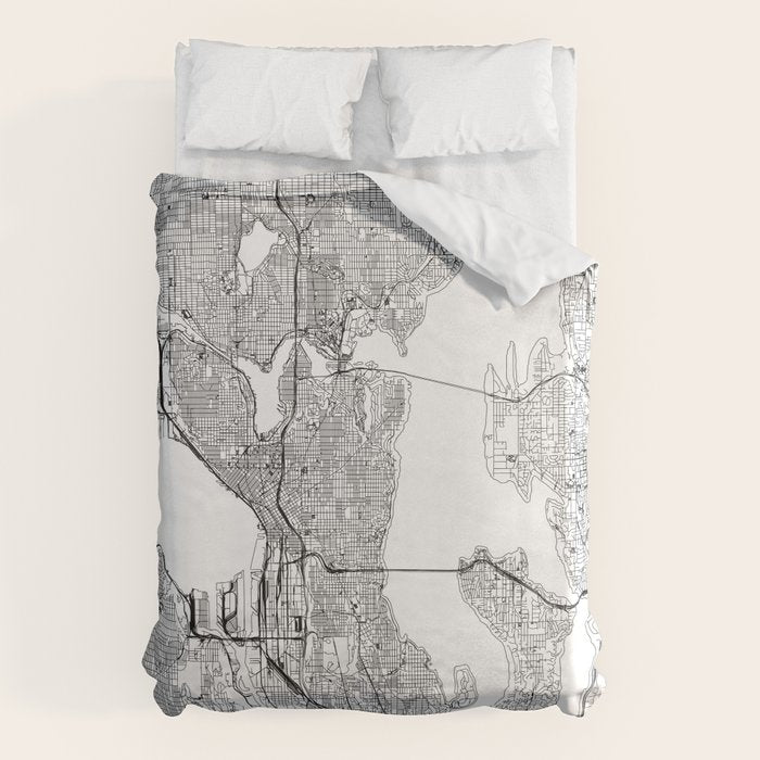 Seattle White Map Duvet Cover Gallery Image 6