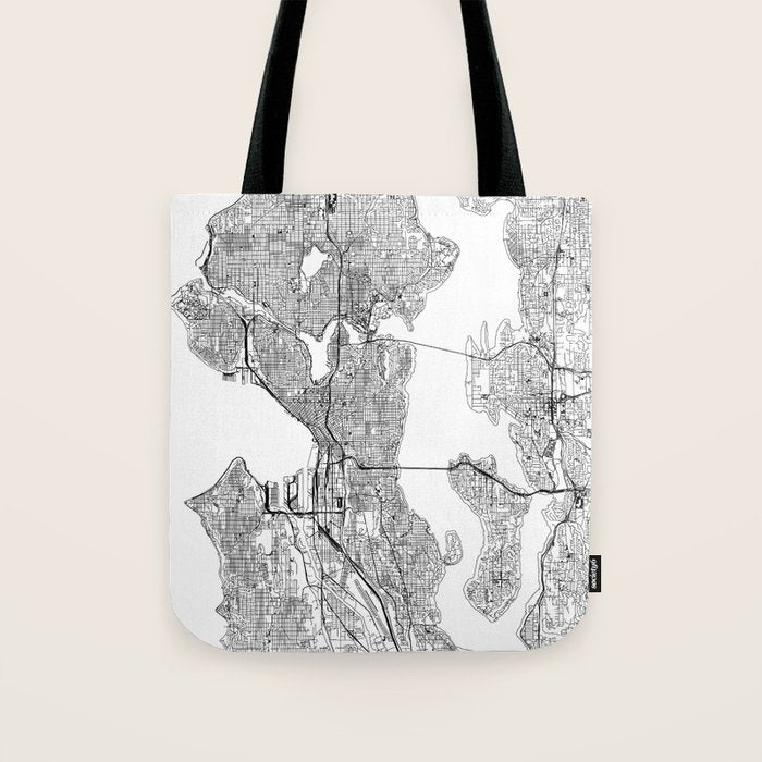 Seattle White Map Tote Bag Gallery Image 1