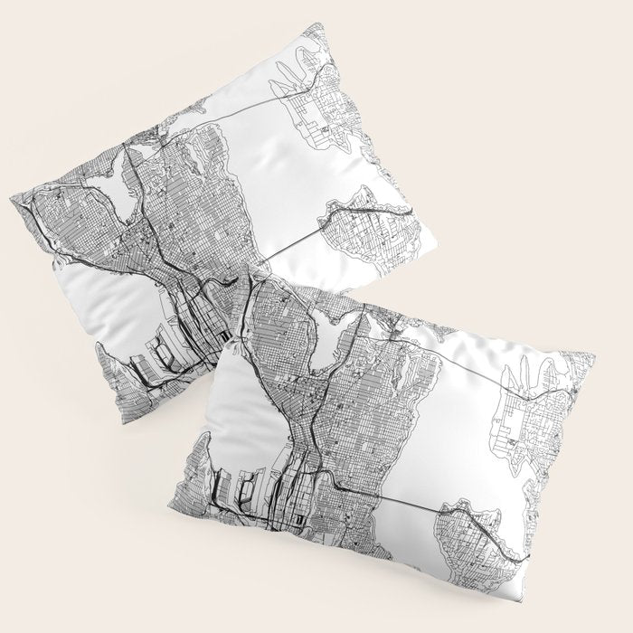 Seattle White Map Pillow Sham Gallery Image 3