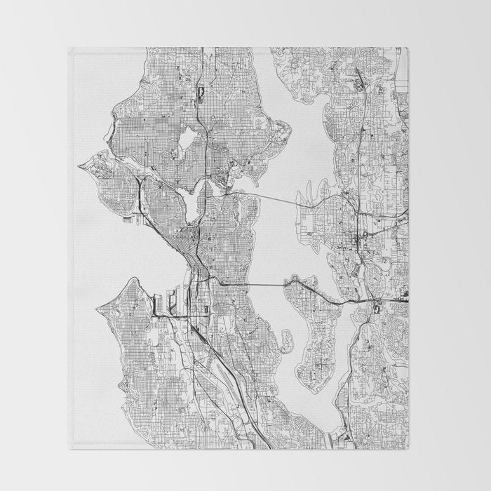 Seattle White Map Throw Blanket Gallery Image 2