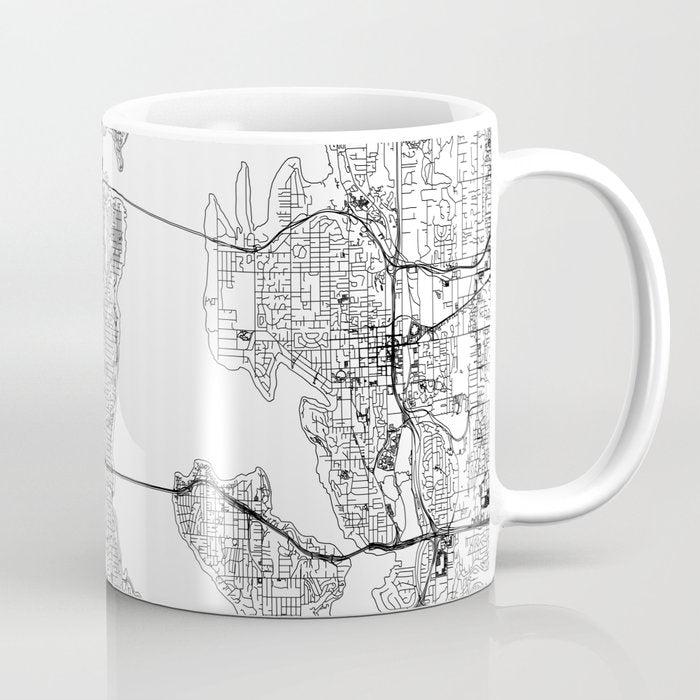 Seattle White Map Coffee Mug Gallery Image 1