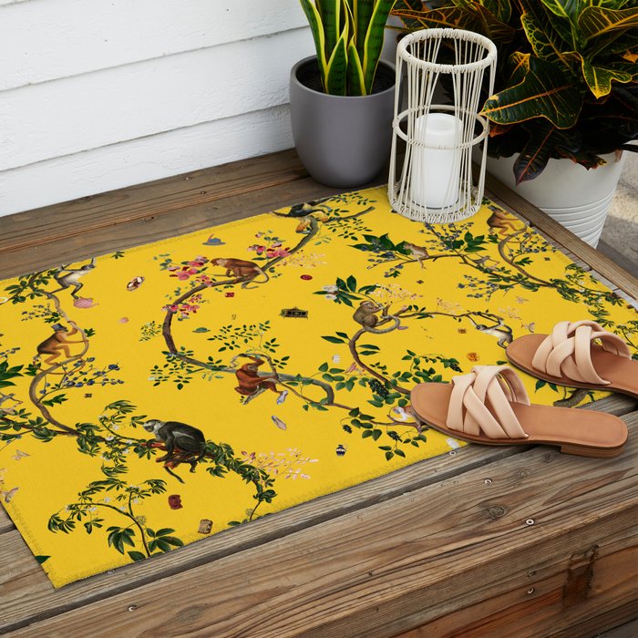 Monkey World Yellow Outdoor Rug Gallery Image 2