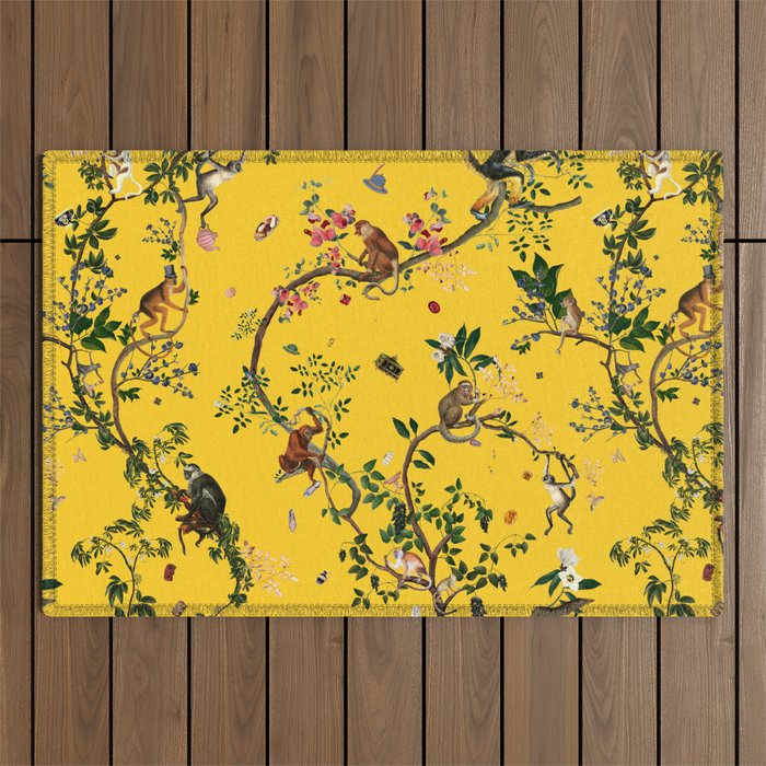 Monkey World Yellow Outdoor Rug Gallery Image 1