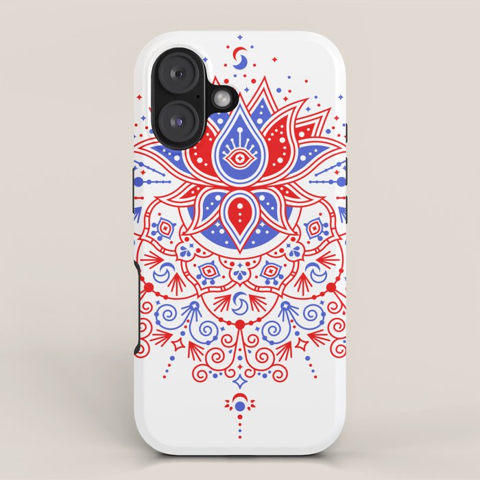 Sacred Lotus Mandala - Red & Blue Palette iPhone Case Gallery Image 1