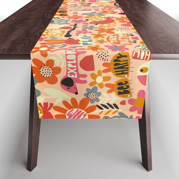 Playful Meadow Cute Animals with Motivational Affirmations - Bright and Warm Table Runner Gallery Image 1