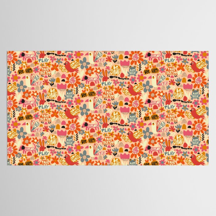 Playful Meadow Cute Animals with Motivational Affirmations - Bright and Warm Tablecloth Gallery Image 2