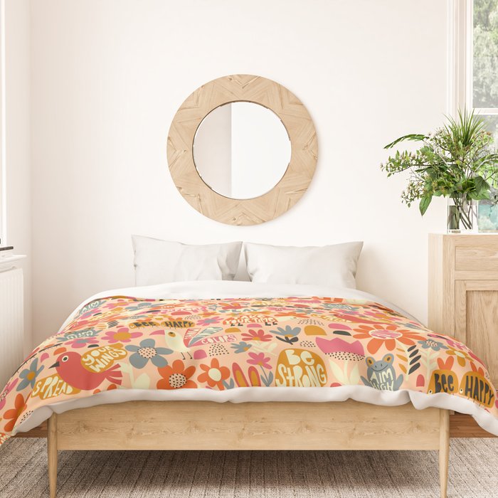 Playful Meadow Cute Animals with Motivational Affirmations - Bright and Warm Duvet Cover Gallery Image 3