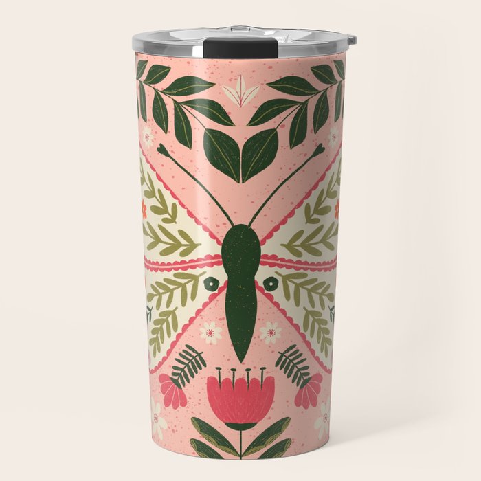  Folk Butterflies -Peach Travel Mug Gallery Image 1