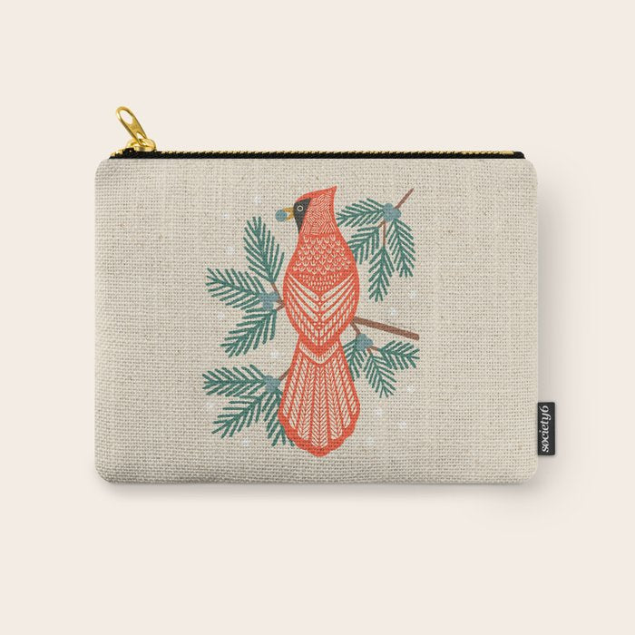 Cardinal Bird and Pine Branches Carry All Pouch Gallery Image 1