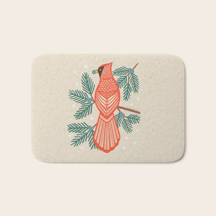 Cardinal Bird and Pine Branches Bath Mat Gallery Image 1