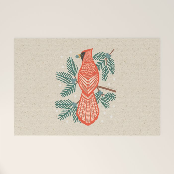 Cardinal Bird and Pine Branches Welcome Mat Gallery Image 1