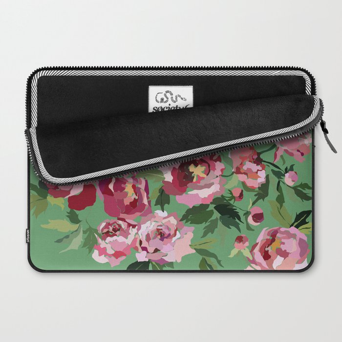 Happy peony vintage mint background Laptop Sleeve Gallery Image 2