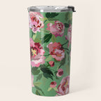 Happy peony vintage mint background Travel Mug Gallery Image 2