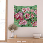 Happy peony vintage mint background Wall Tapestry Gallery Image 2