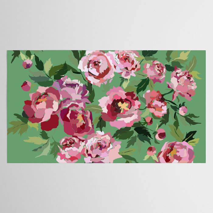 Happy peony vintage mint background Tablecloth Gallery Image 2