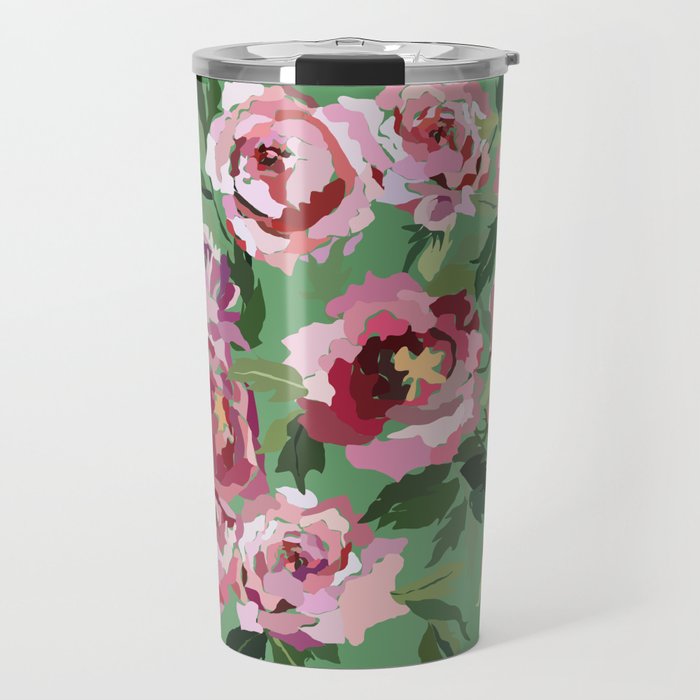 Happy peony vintage mint background Travel Mug Gallery Image 1