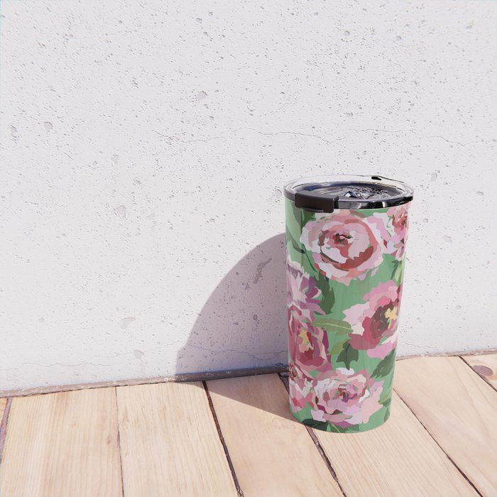 Happy peony vintage mint background Travel Mug Gallery Image 4