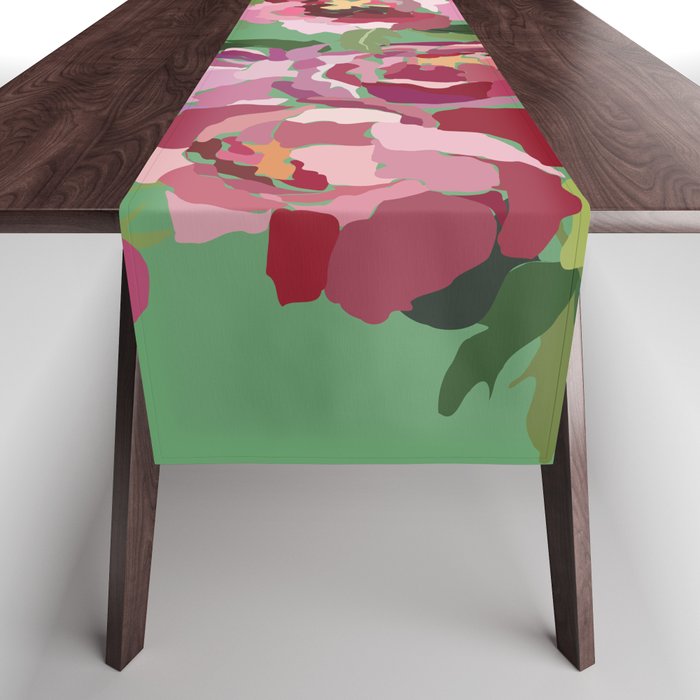 Happy peony vintage mint background Table Runner Gallery Image 1