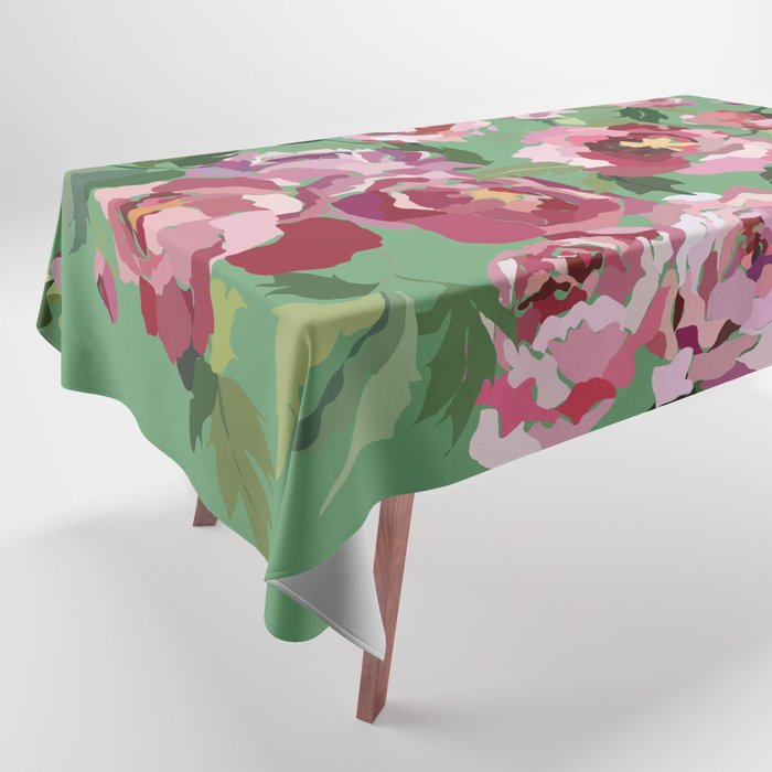 Happy peony vintage mint background Tablecloth Gallery Image 1