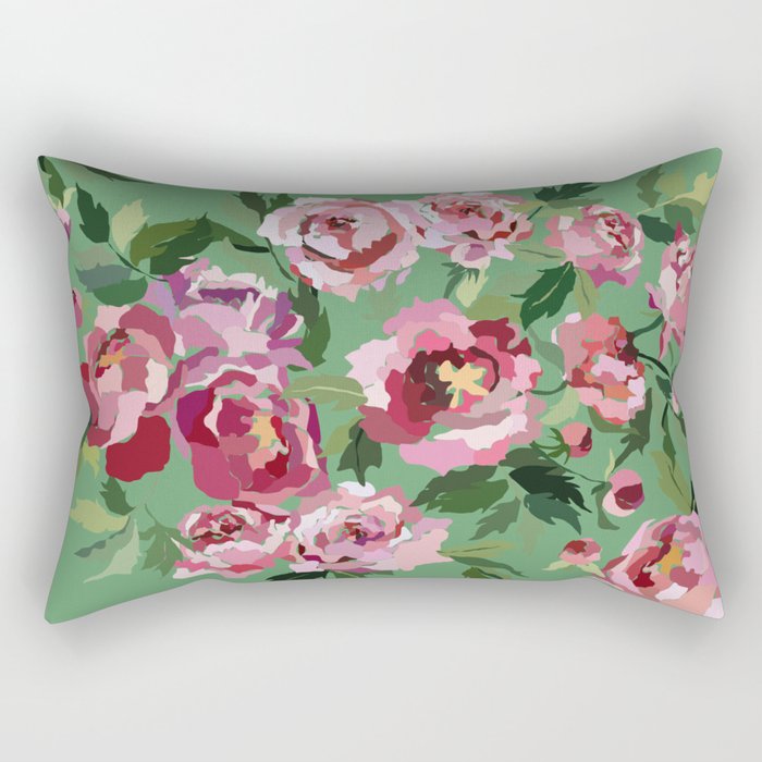 Happy peony vintage mint background Rectangular Pillow Gallery Image 2