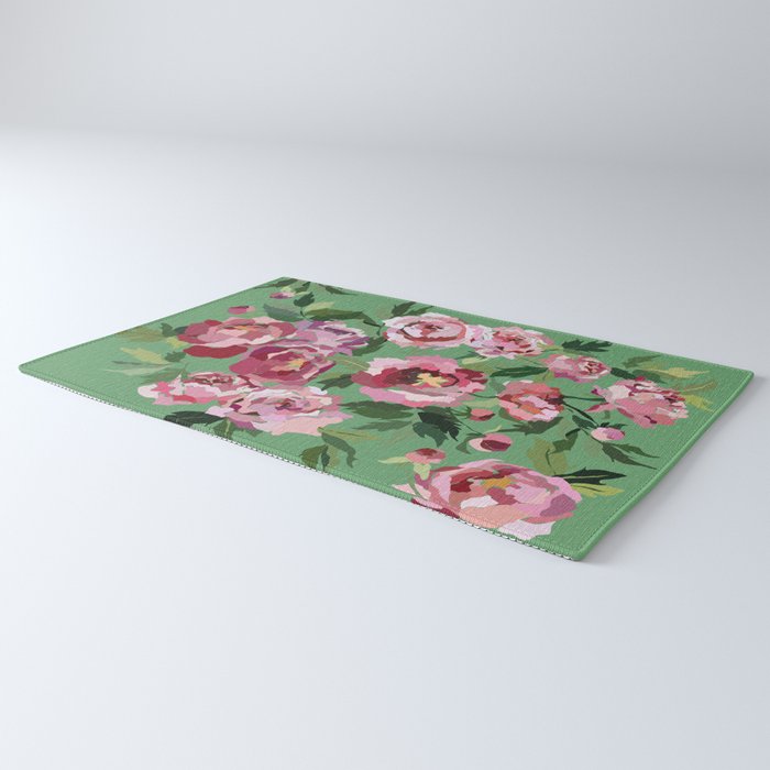 Happy peony vintage mint background Rug Gallery Image 3