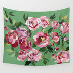 Happy peony vintage mint background Wall Tapestry Gallery Image 4