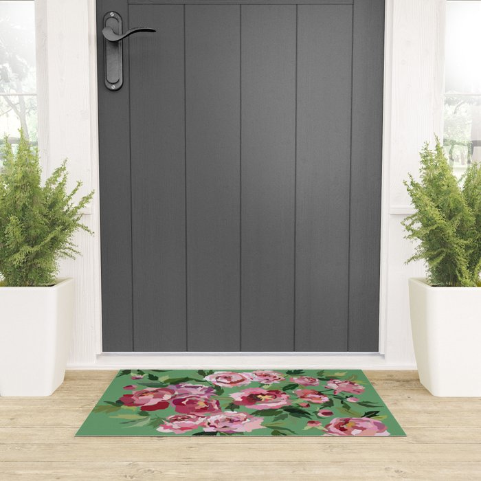 Happy peony vintage mint background Welcome Mat Gallery Image 3