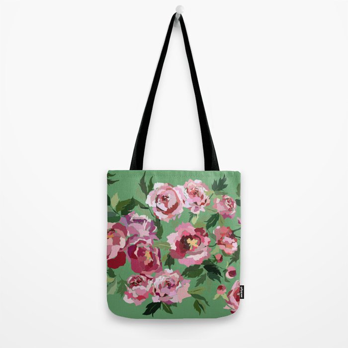 Happy peony vintage mint background Tote Bag Gallery Image 2