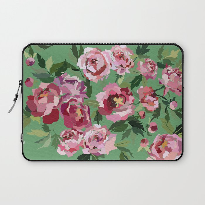 Happy peony vintage mint background Laptop Sleeve Gallery Image 1