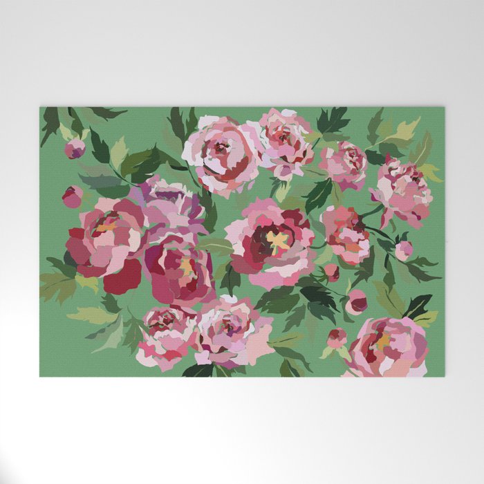 Happy peony vintage mint background Welcome Mat Gallery Image 1