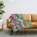 Happy peony vintage mint background Throw Blanket Gallery Image 1