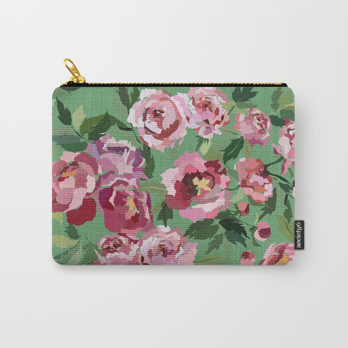 Happy peony vintage mint background Carry All Pouch Gallery Image 1