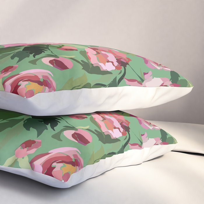 Happy peony vintage mint background Pillow Sham Gallery Image 3