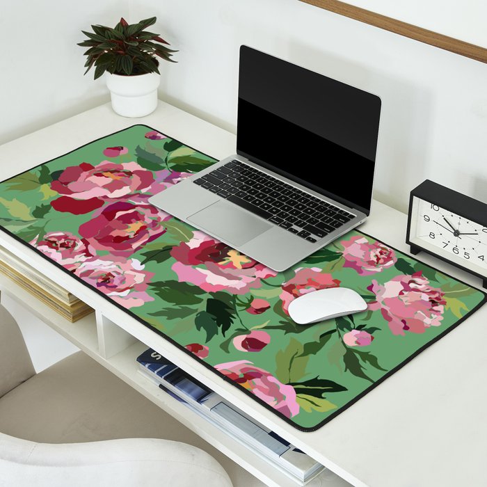 Happy peony vintage mint background Desk Mat Gallery Image 2