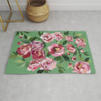Happy peony vintage mint background Rug Gallery Image 1