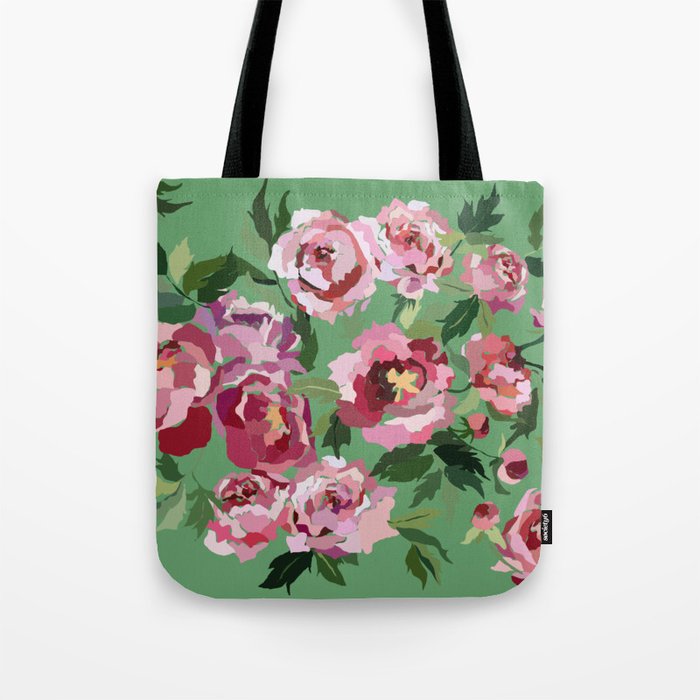Happy peony vintage mint background Tote Bag Gallery Image 1